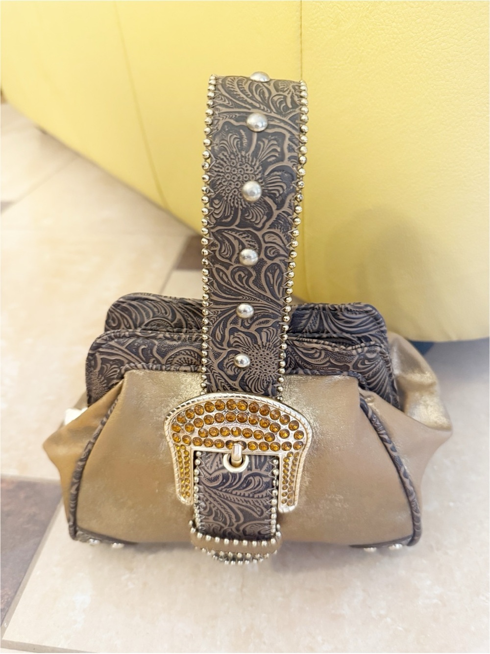Kathy Van Zeeland Amber Rhinestone Gold Rare Handbag Y2K Bling Bridal Buckle - Picture 3 of 11
